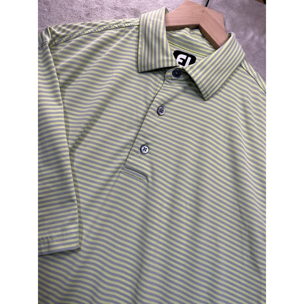 Footjoy Polo Shirt Men's M Green Striped Regular Fit Short Sleeve Golf